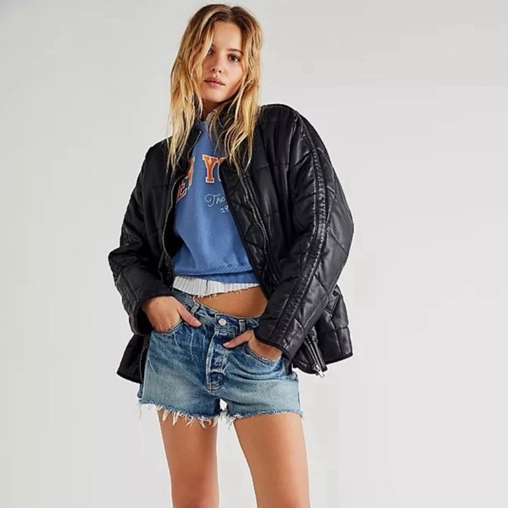 Free People Vegan Leather Quilted Dolman Jacket